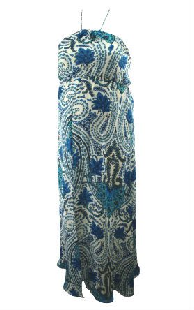 Floral Blue Madison Marcus Maternity for A Pea in the Pod Maternity Collection Sleeveless Beaded Detail Maternity Maxi Dress (Like New - Size Large) - Motherhood Closet - Maternity Consignment